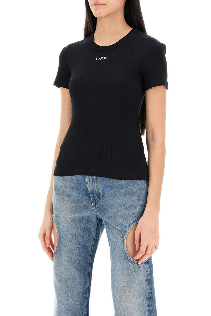 ribbed t-shirt with off embroidery-3