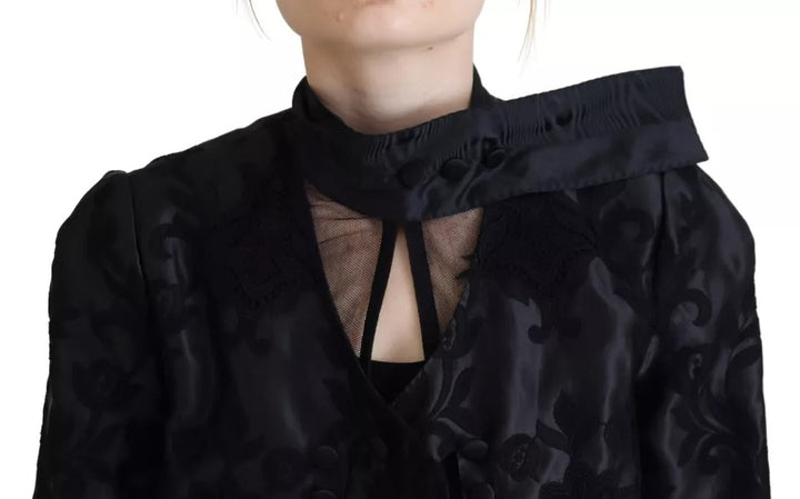 Black Lace Sheer Corset Organza Silk Jacket