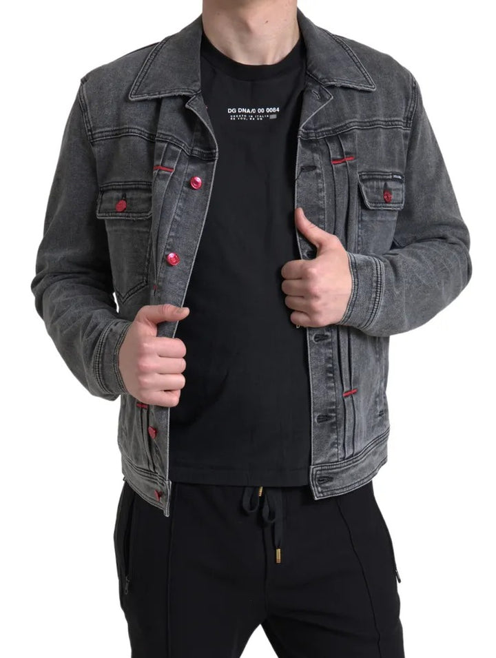 Gray Washed Cotton Stretch Denim Men Jacket