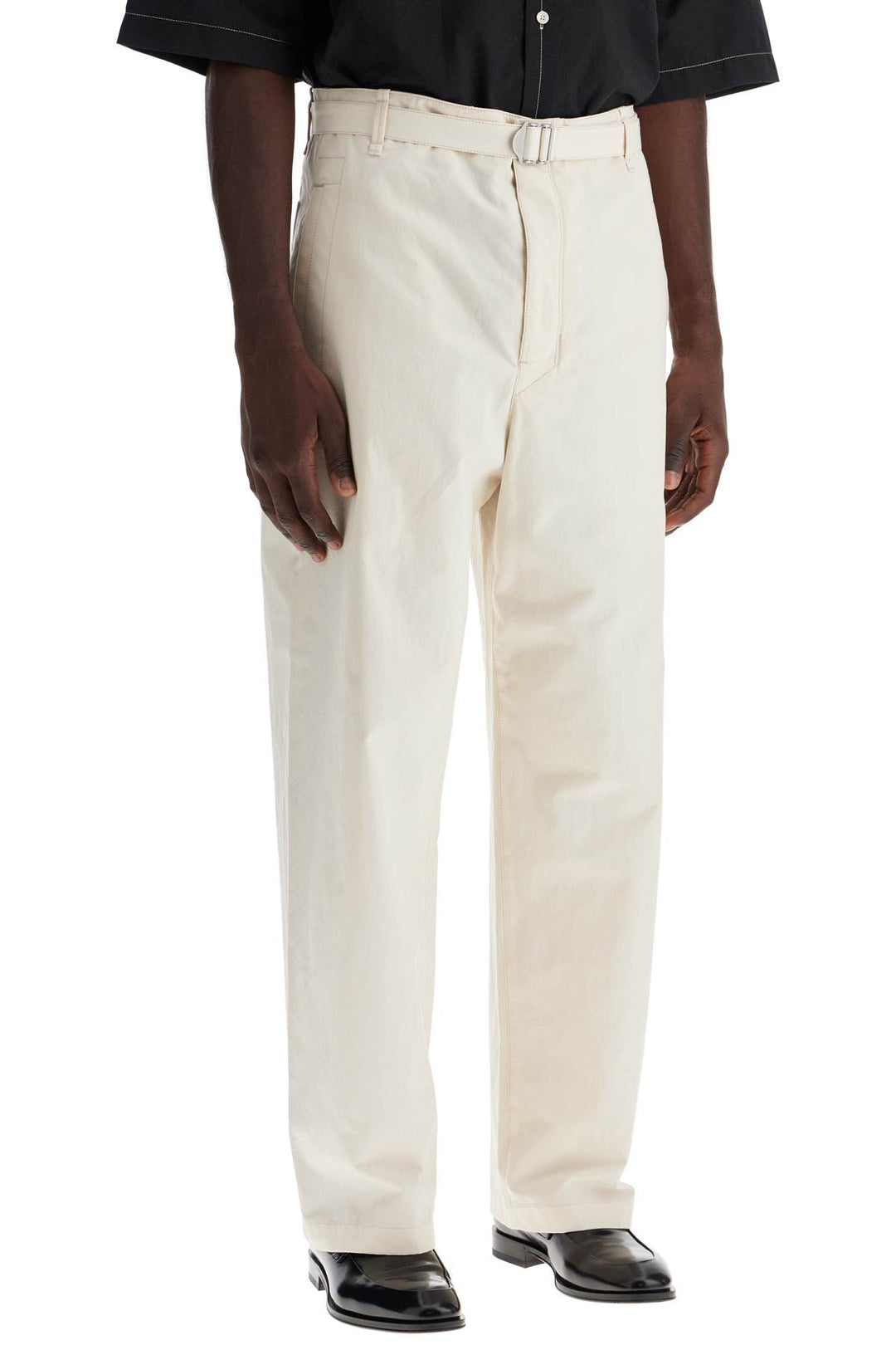 straight-cut pants with belt-1