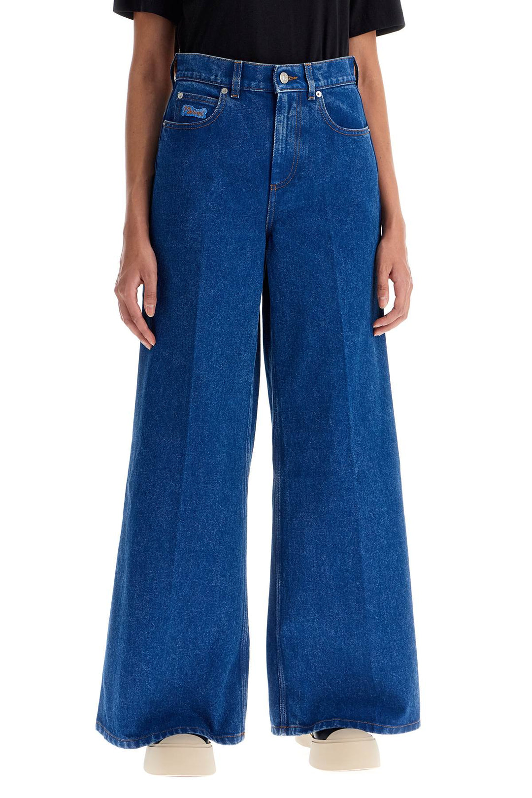 wide flared leg jeans with a-1