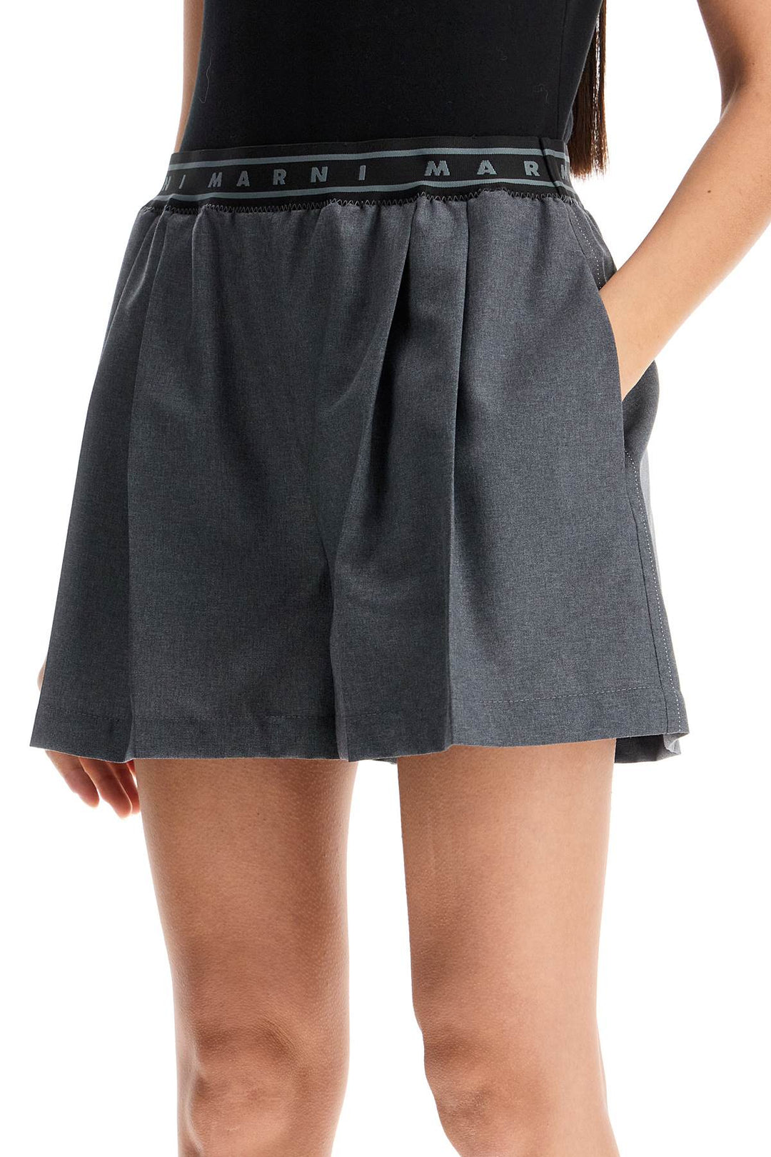 pleated shorts with branded band-3