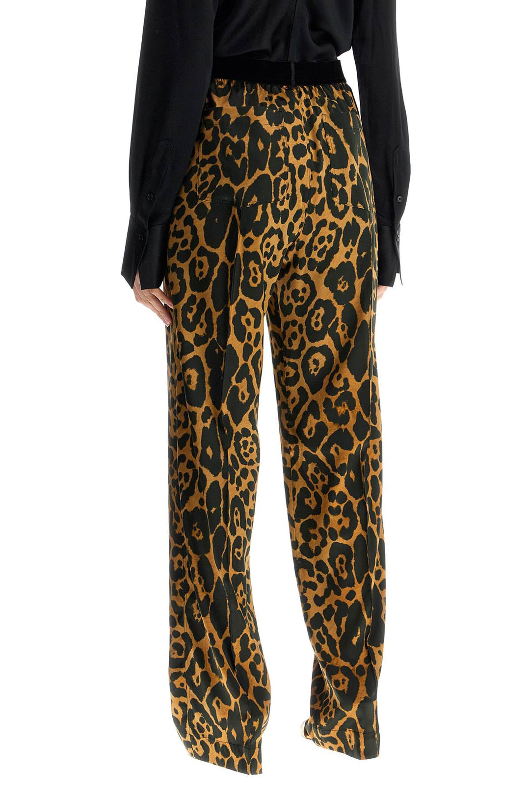 wide leg leopard print silk pants in camel and black-2