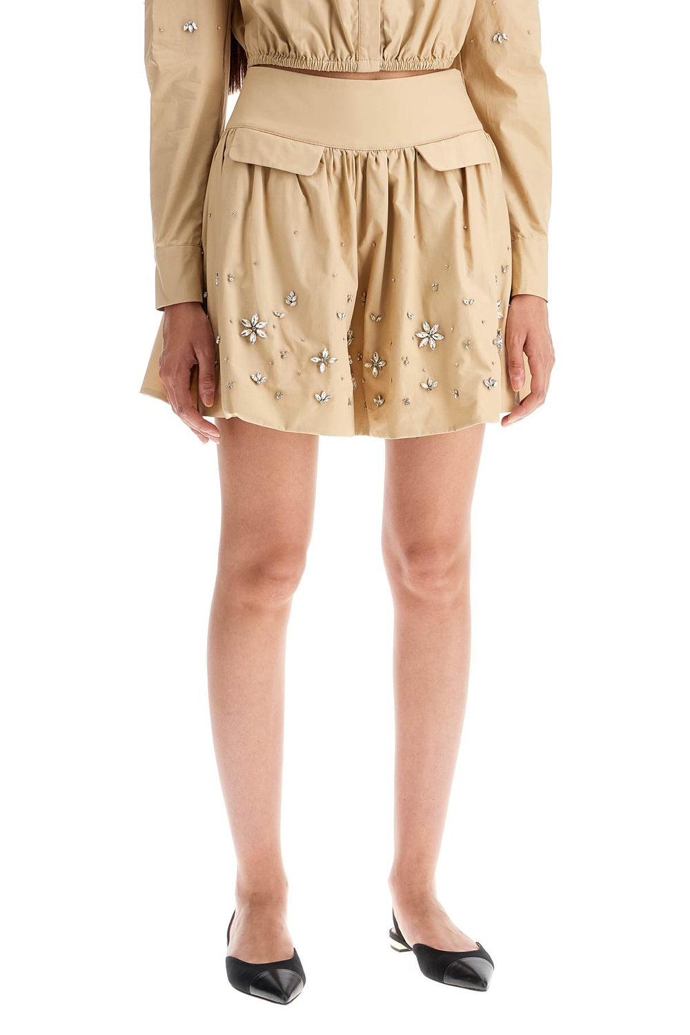 "poplin mini skirt with crystal-1