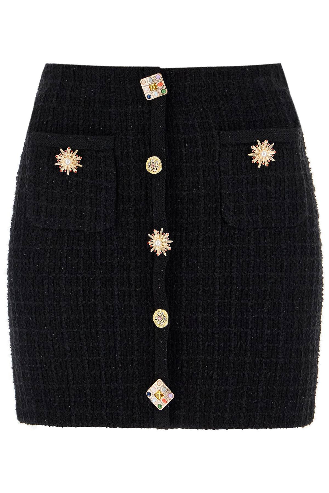 "knitted mini skirt with jewel buttons-0