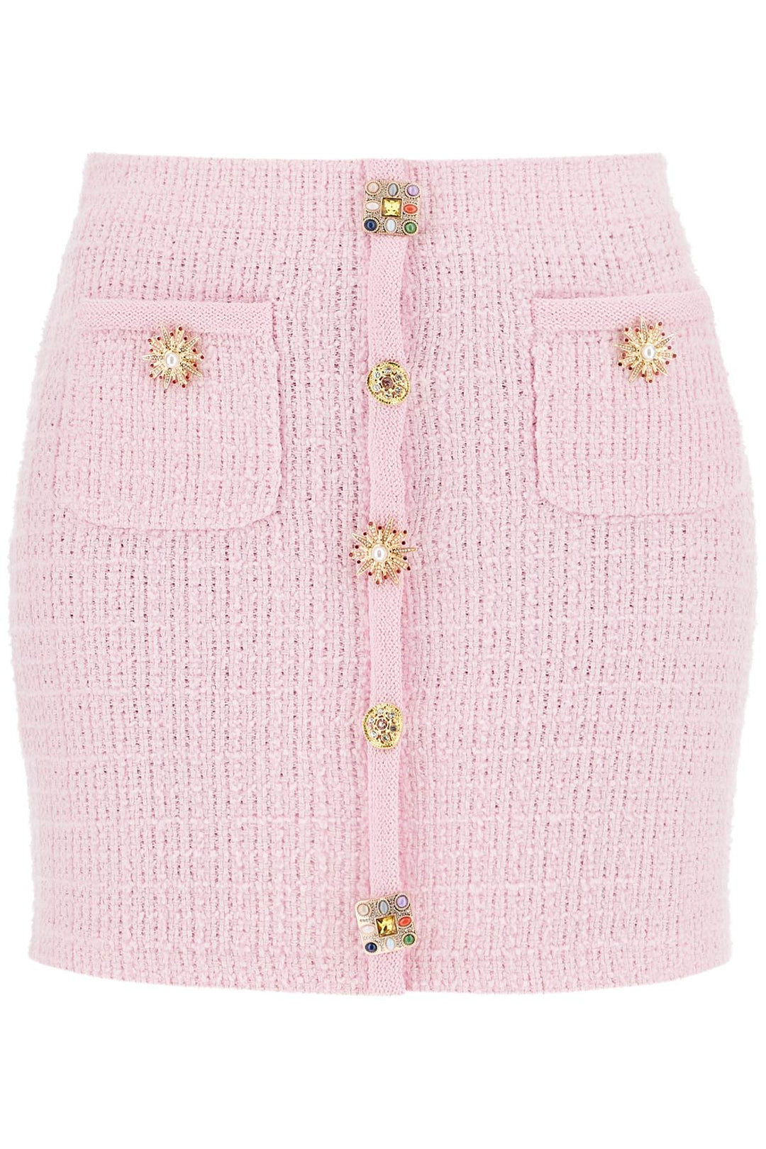 "knitted mini skirt with jewel buttons-0