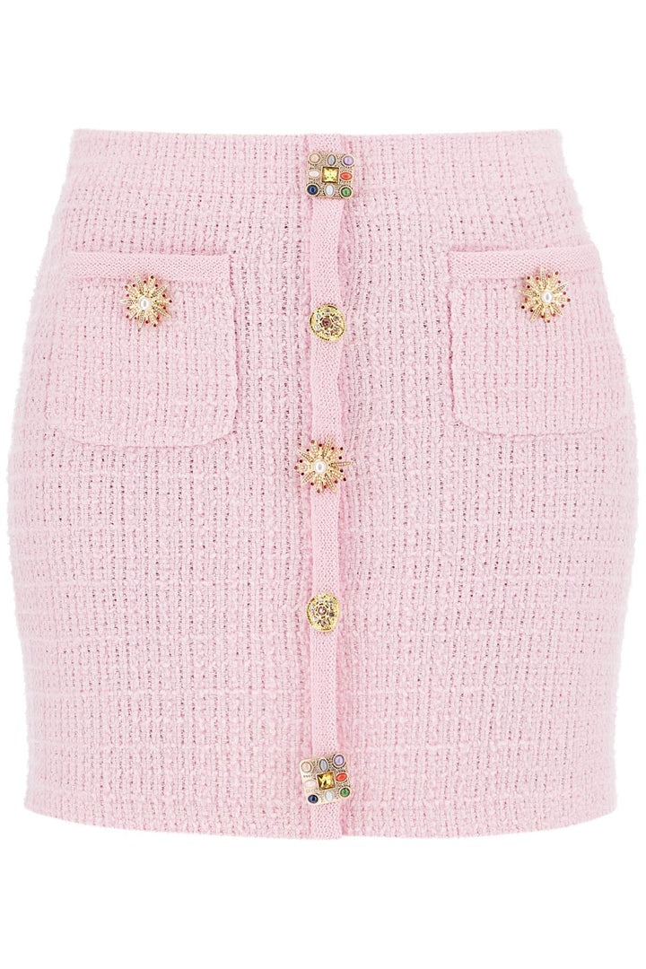 "knitted mini skirt with jewel buttons-0