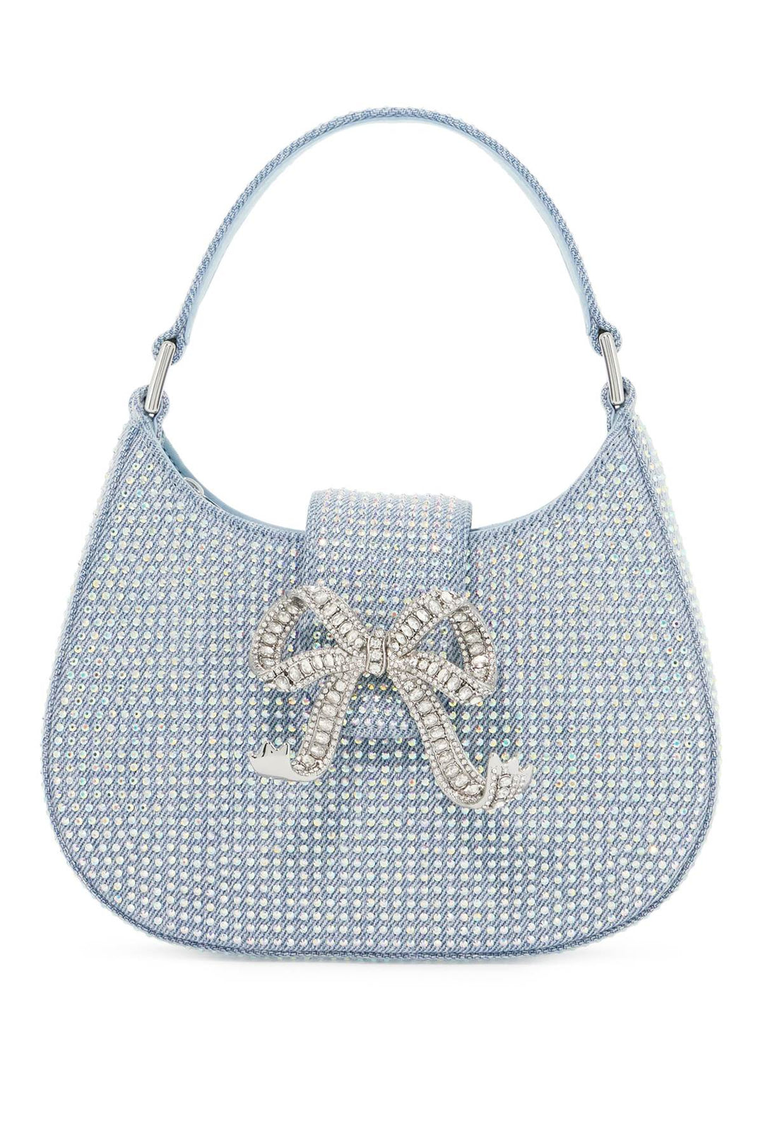 mini crescent denim bag with rhinestones-0