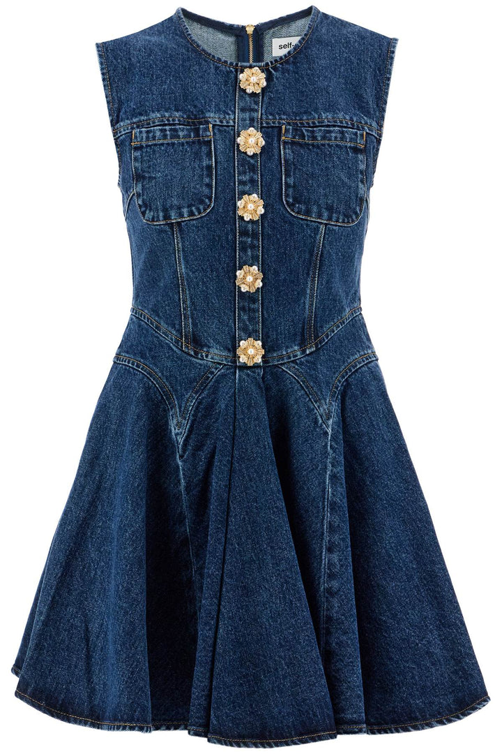 'mini denim dress with jewel buttons'-0