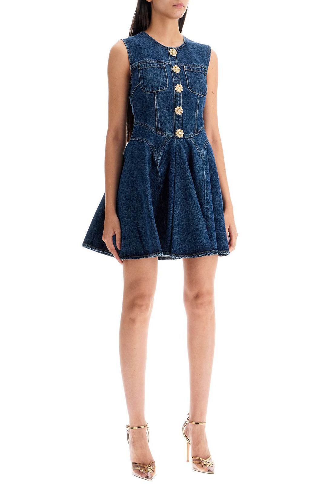 'mini denim dress with jewel buttons'-1