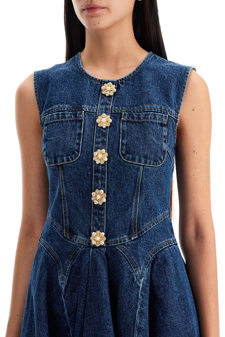 'mini denim dress with jewel buttons'-3