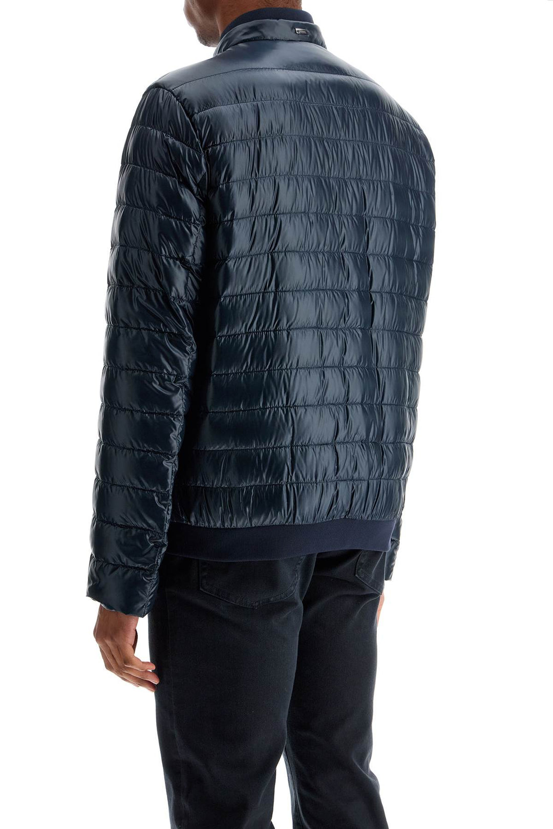 dark blue lightweight quilted nylon down jacket with high collar-2