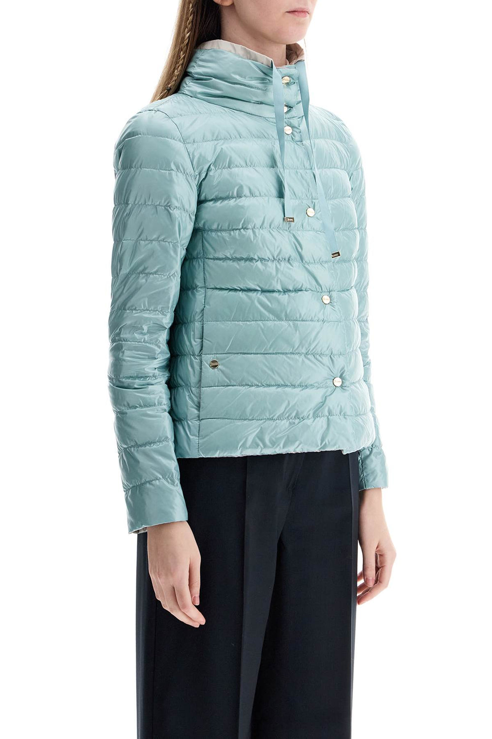 short puffer jacket in ice blue nylon with metal buttons-1