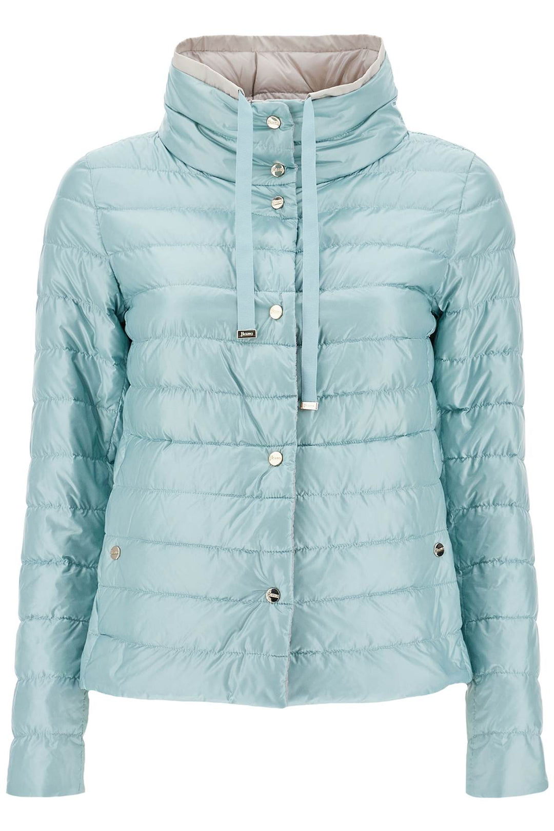 short puffer jacket in ice blue nylon with metal buttons-0