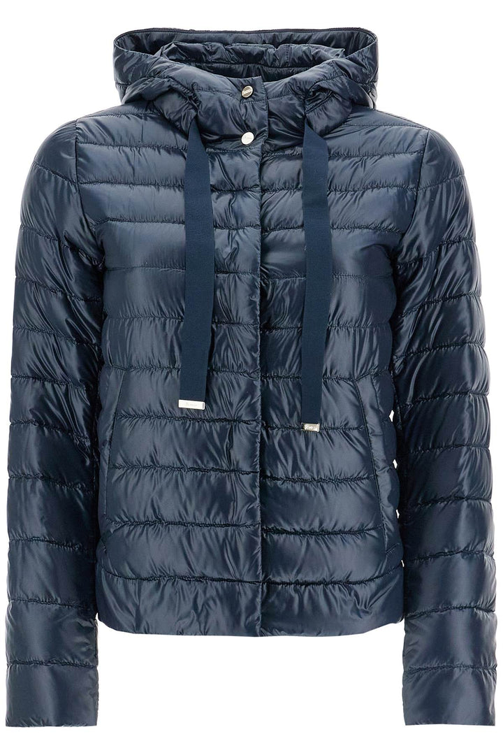 cropped down jacket with hood in ultralight dark blue nylon-0