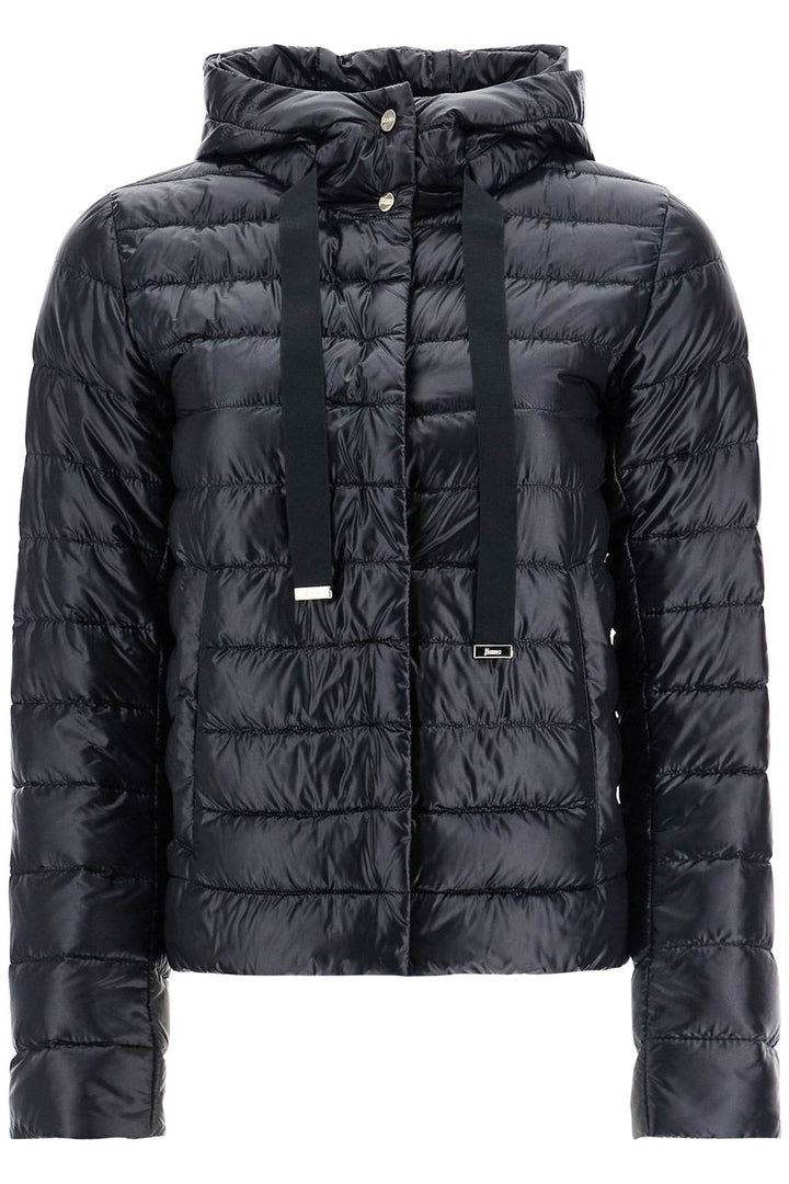 ultra-lightweight black nylon down jacket with hood-0