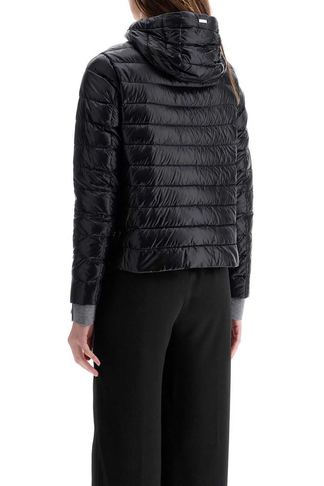 ultra-lightweight black nylon down jacket with hood-2