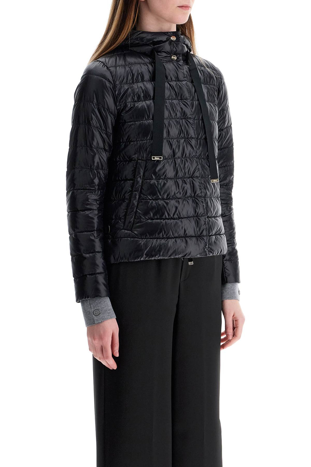 ultra-lightweight black nylon down jacket with hood-1