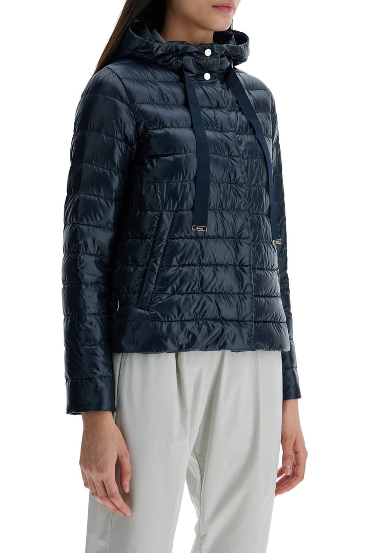 cropped down jacket with hood in ultralight dark blue nylon-1