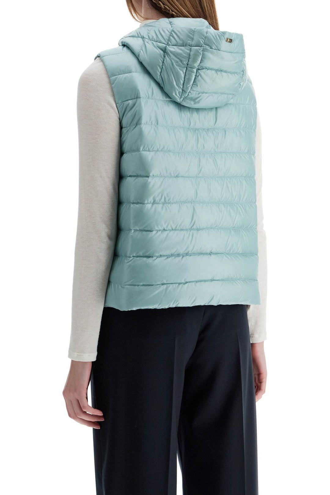 light blue quilted nylon gilet with hood-2