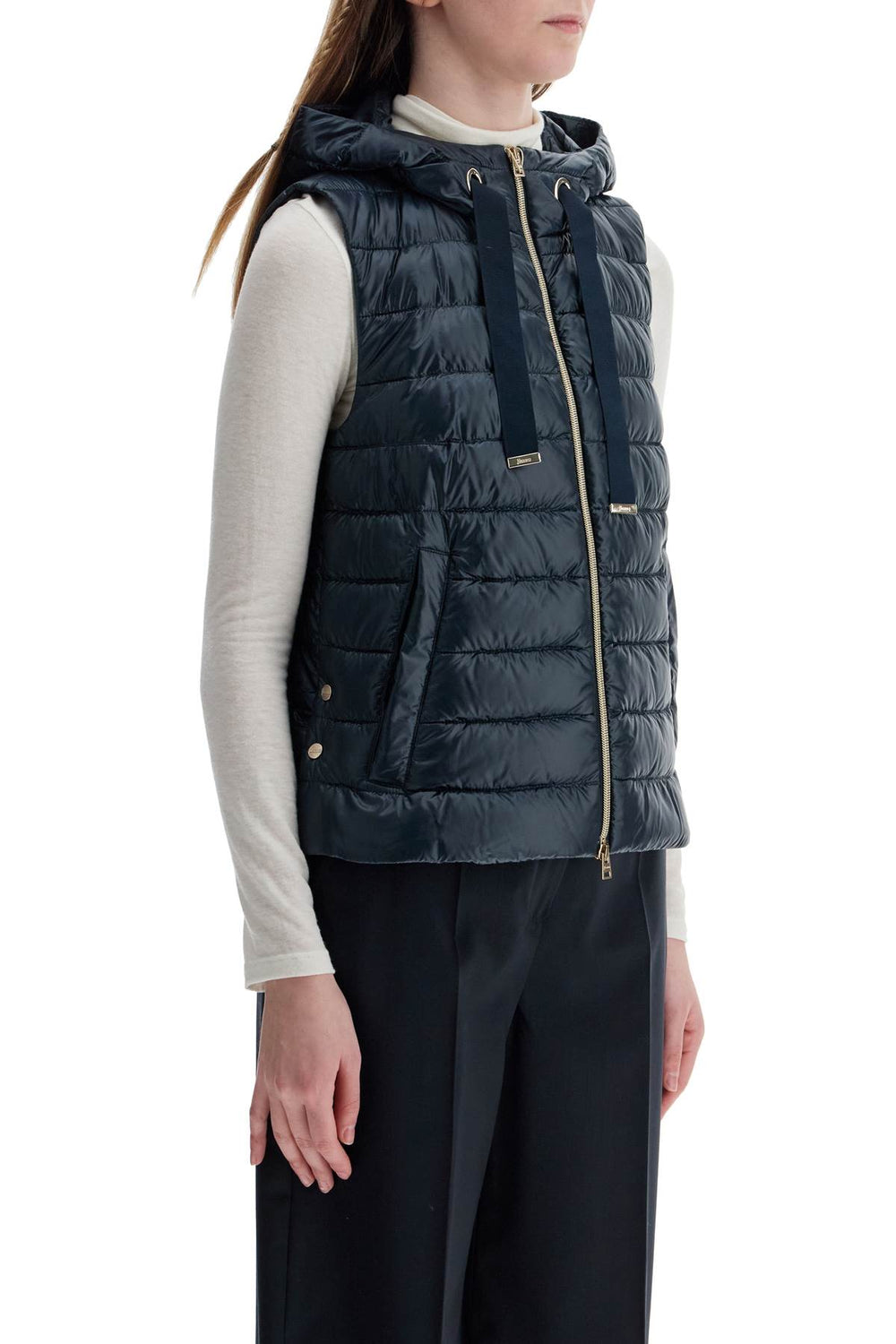 men's dark blue polyamide gilet with hood-1