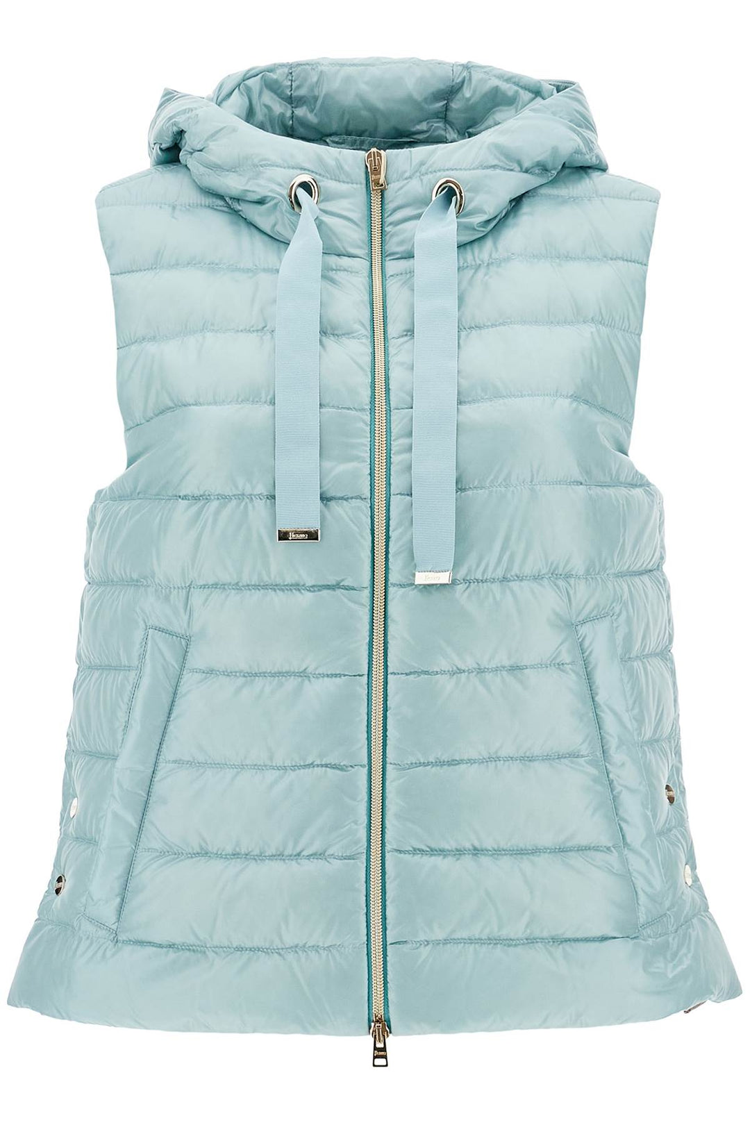 light blue quilted nylon gilet with hood-0