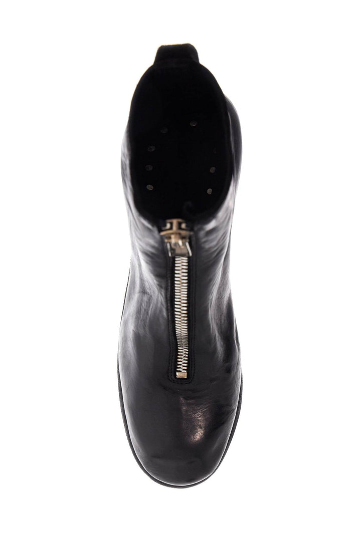 unisex leather boots in black horse and calfskin with metal zip-1