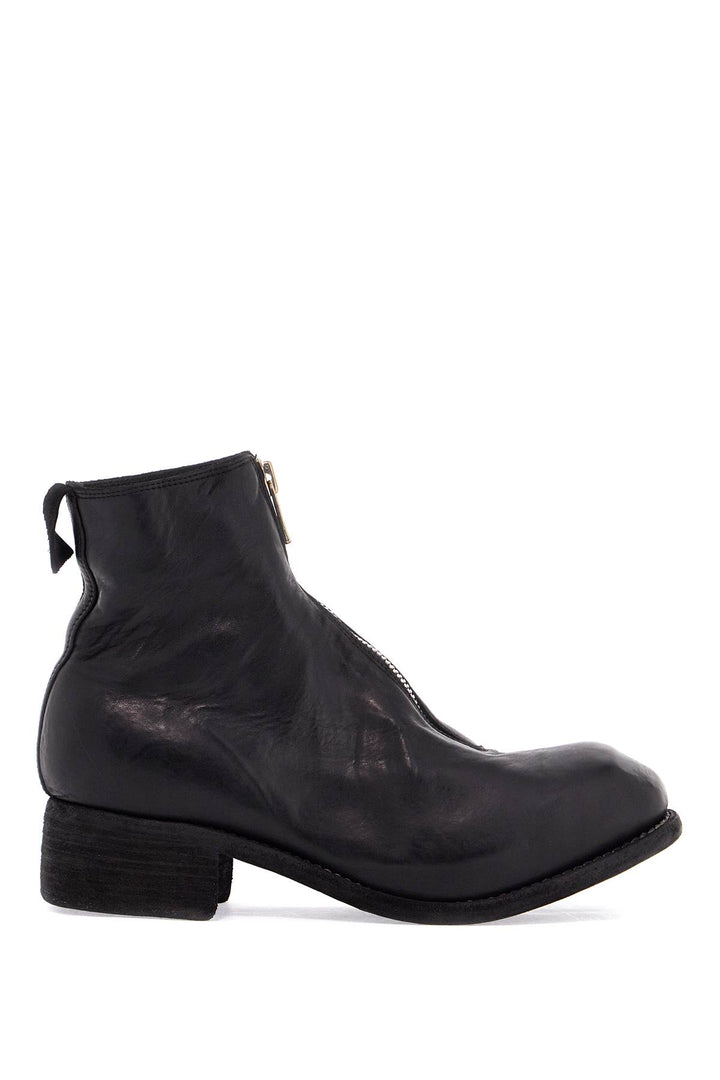 unisex leather boots in black horse and calfskin with metal zip-0