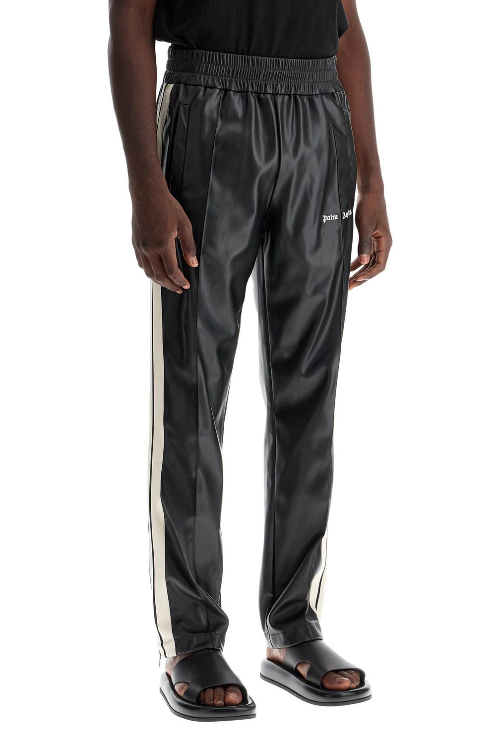 faux leather joggers with side stripes-1