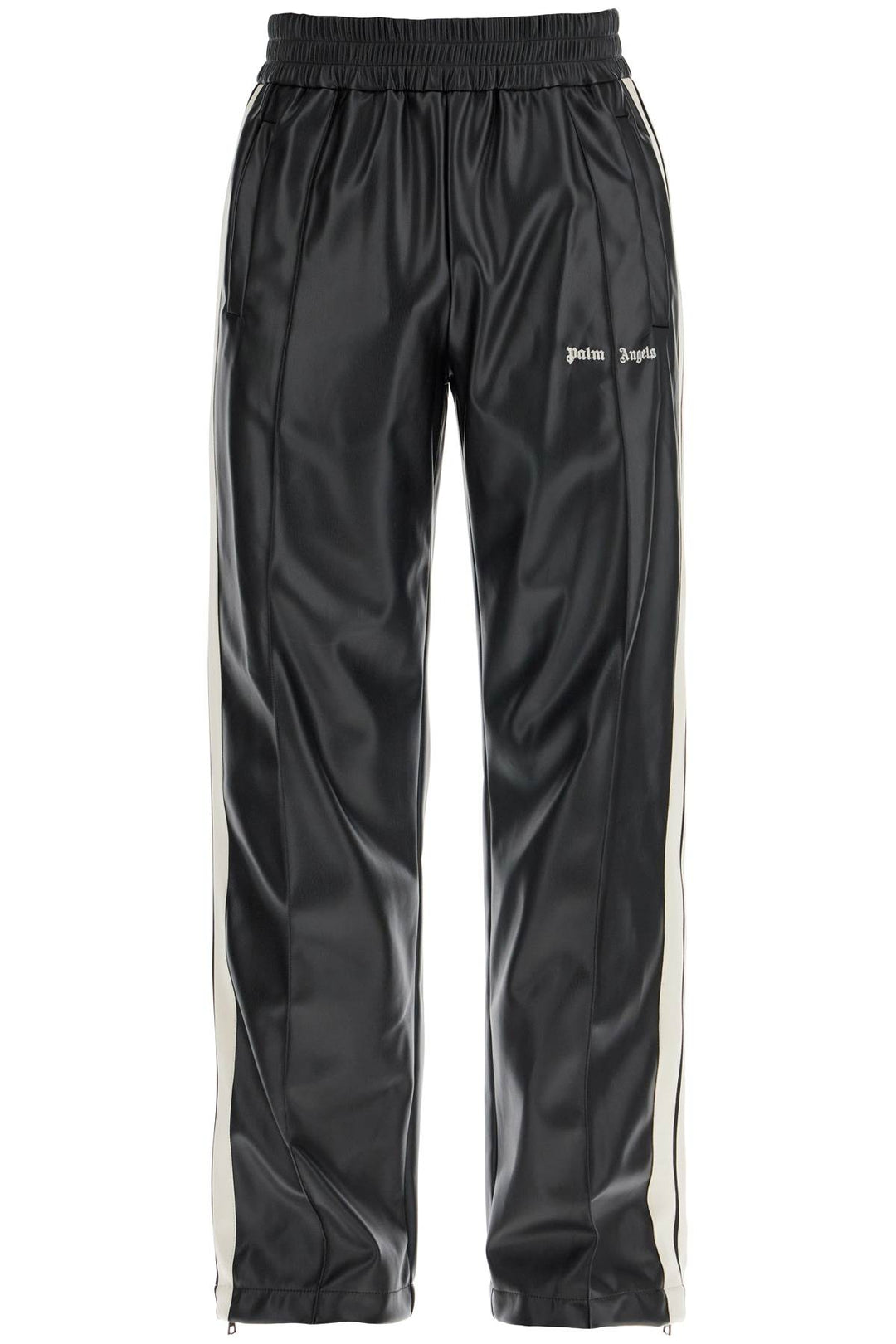 faux leather joggers with side stripes-0