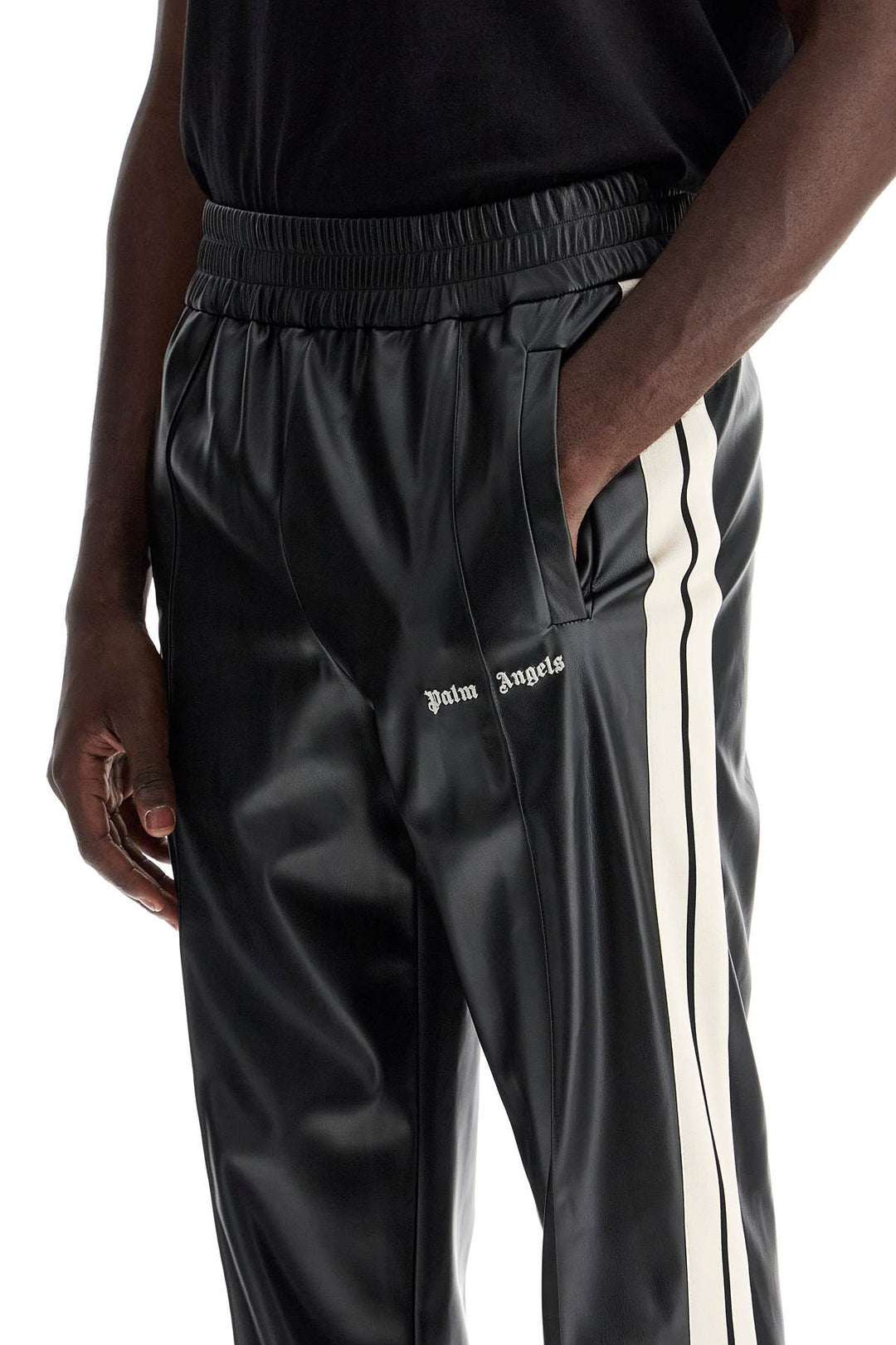 faux leather joggers with side stripes-3