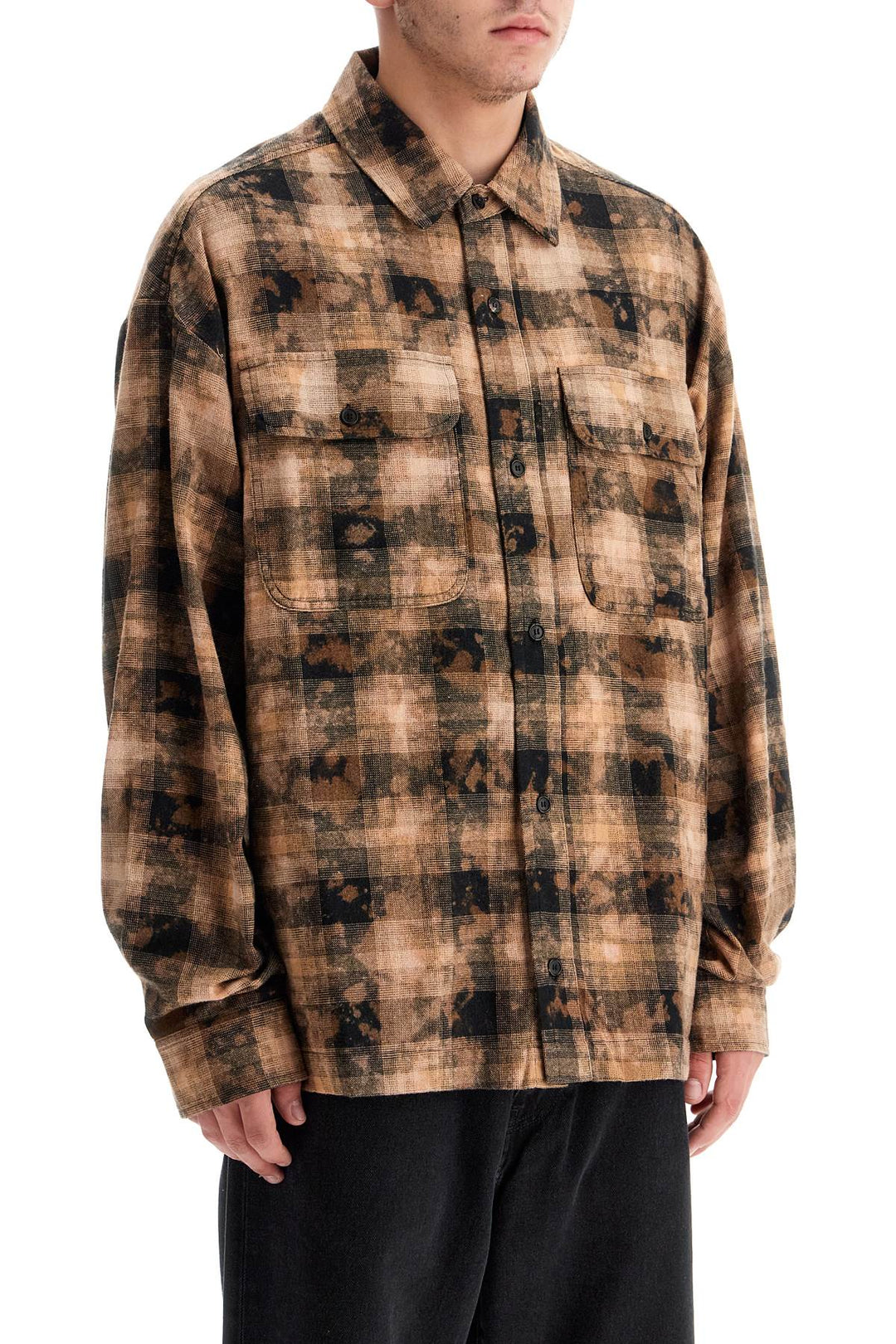 'flannel shirt with curved logo-1