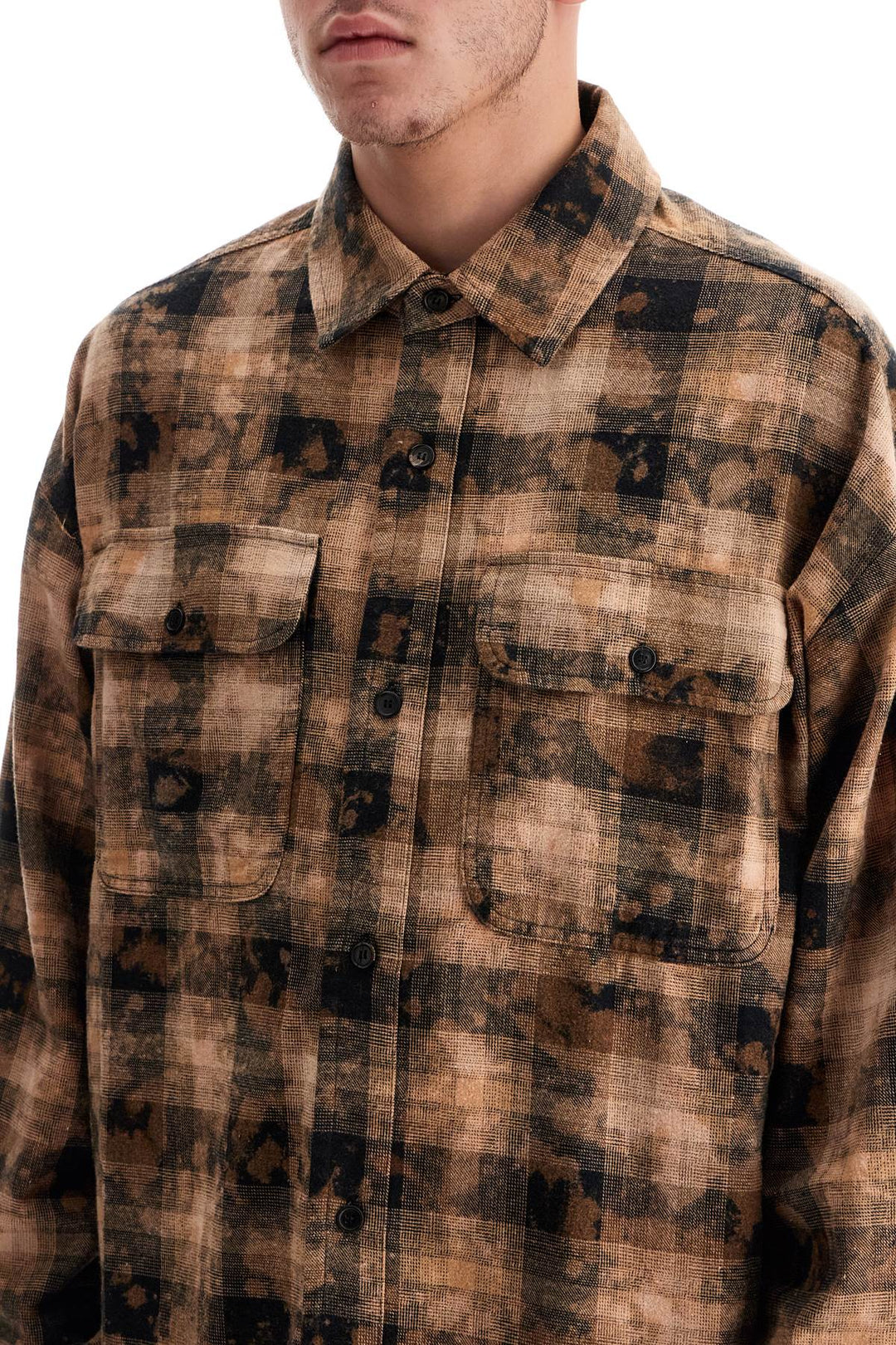 'flannel shirt with curved logo-3