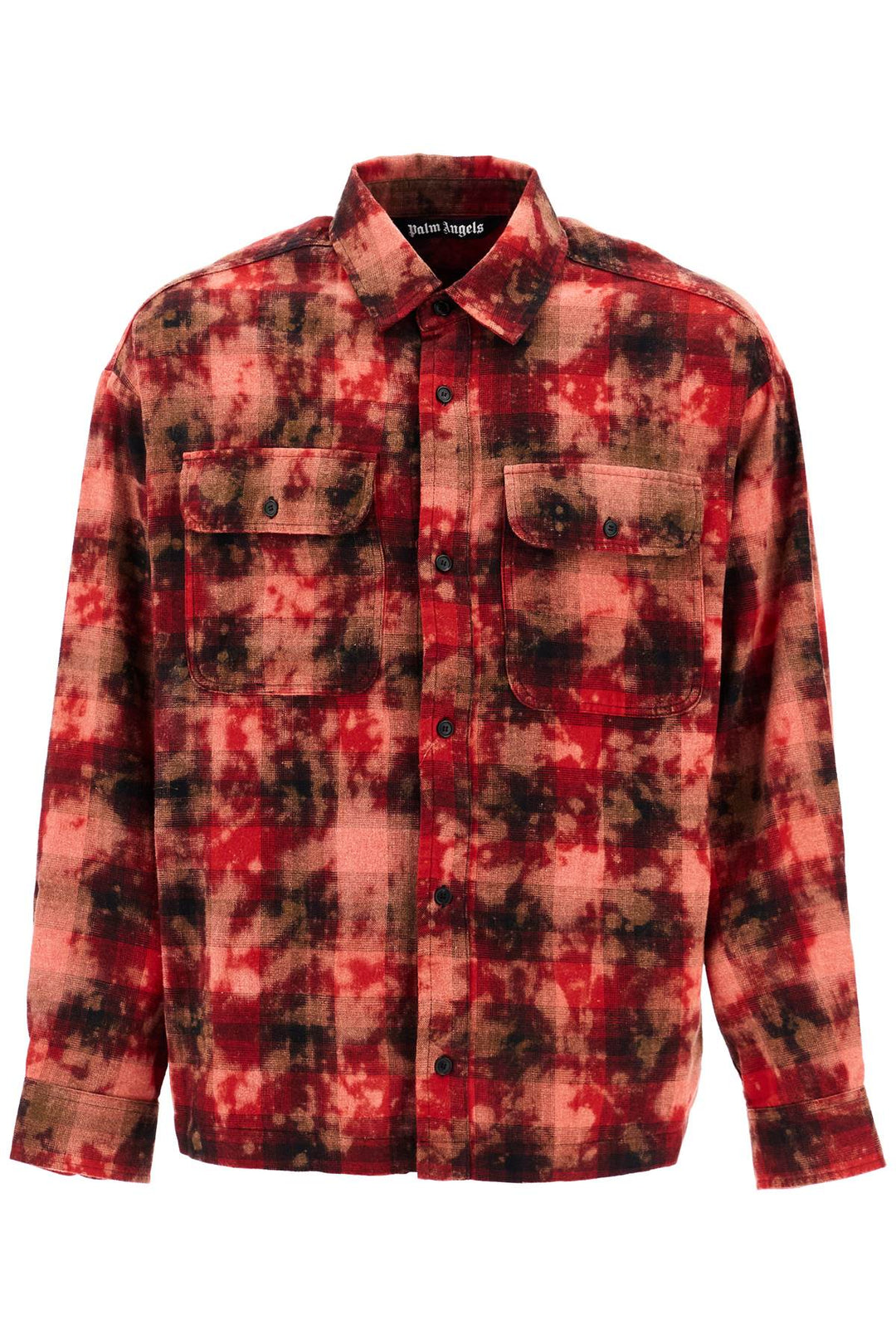 "flannel shirt with curved logo-0