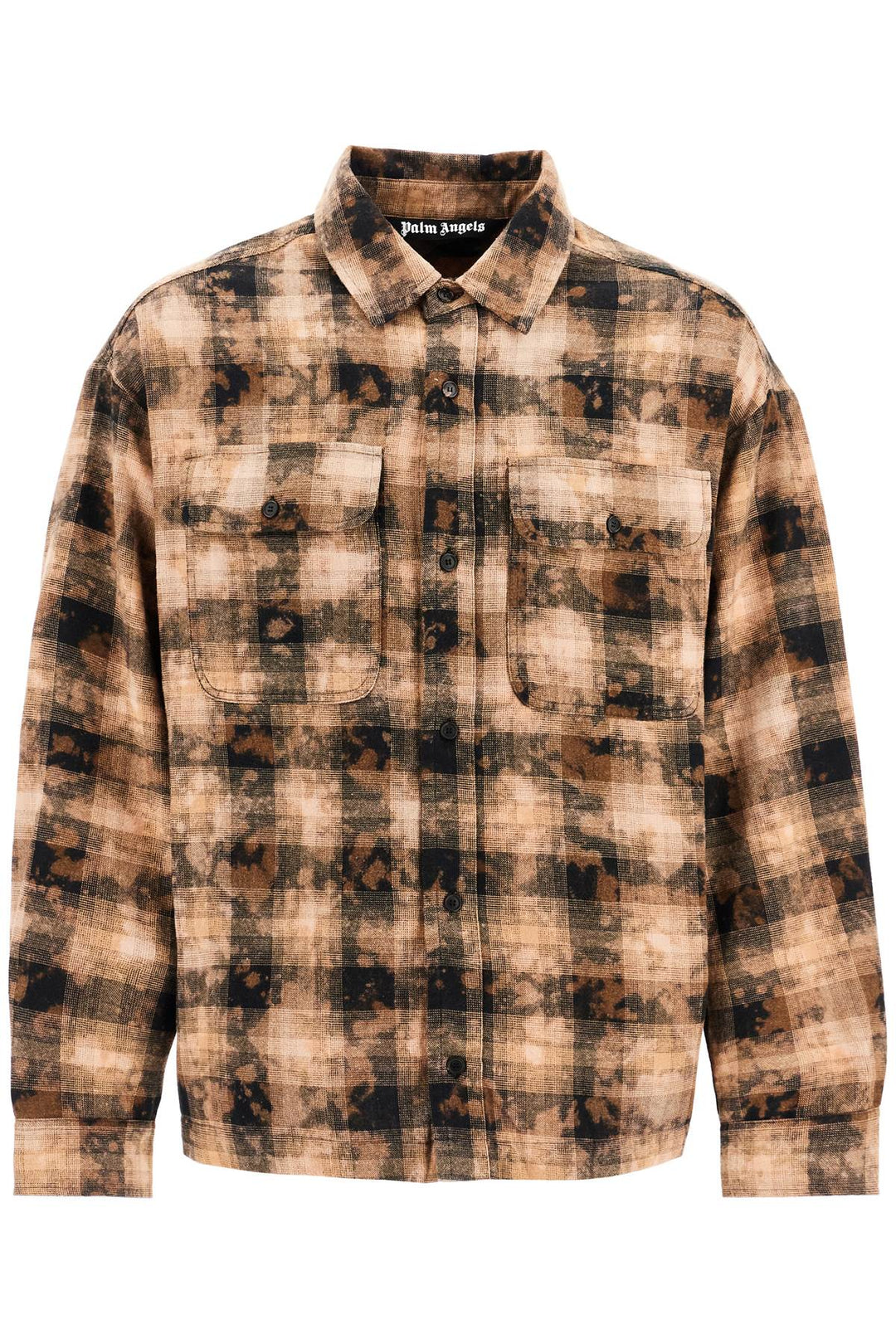 'flannel shirt with curved logo-0