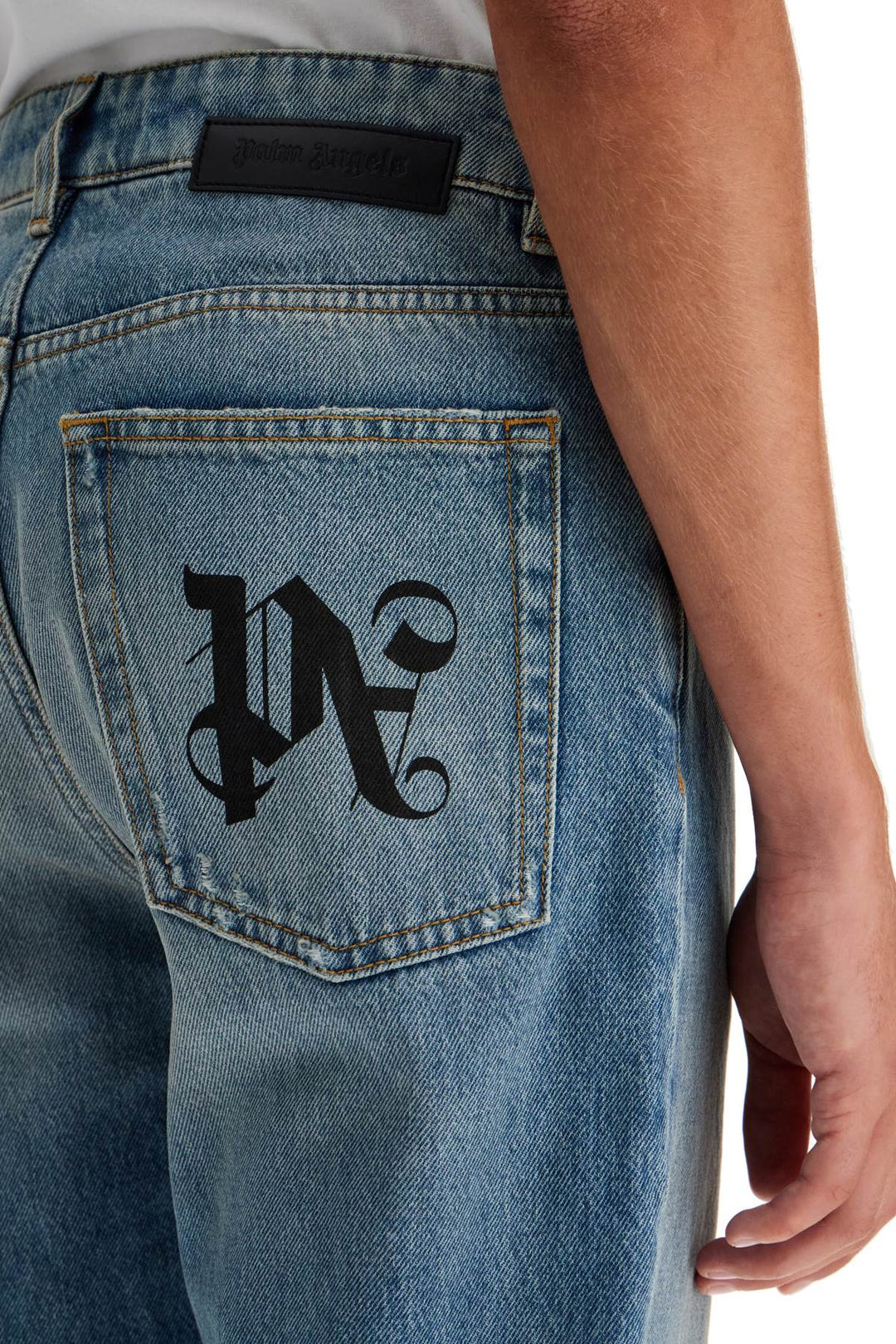 straight leg monogram print jeans-3