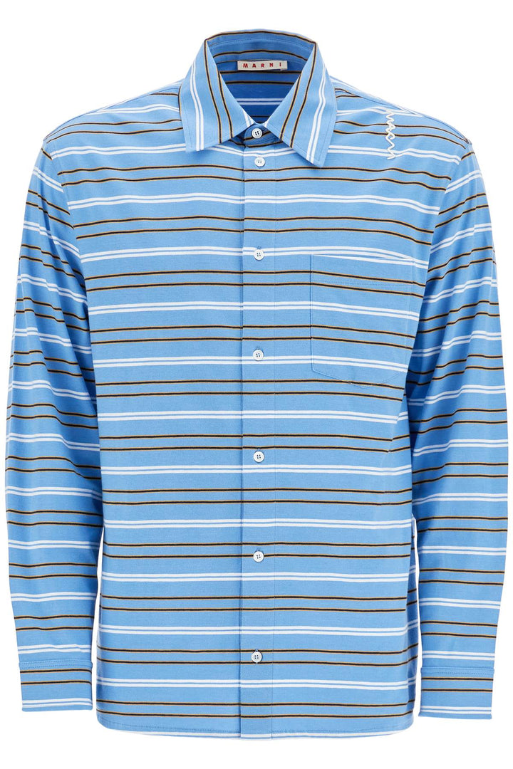 light blue cotton turtleneck polo with horizontal stripes-0