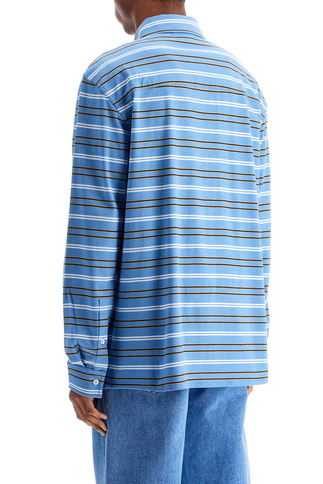 light blue cotton turtleneck polo with horizontal stripes-2