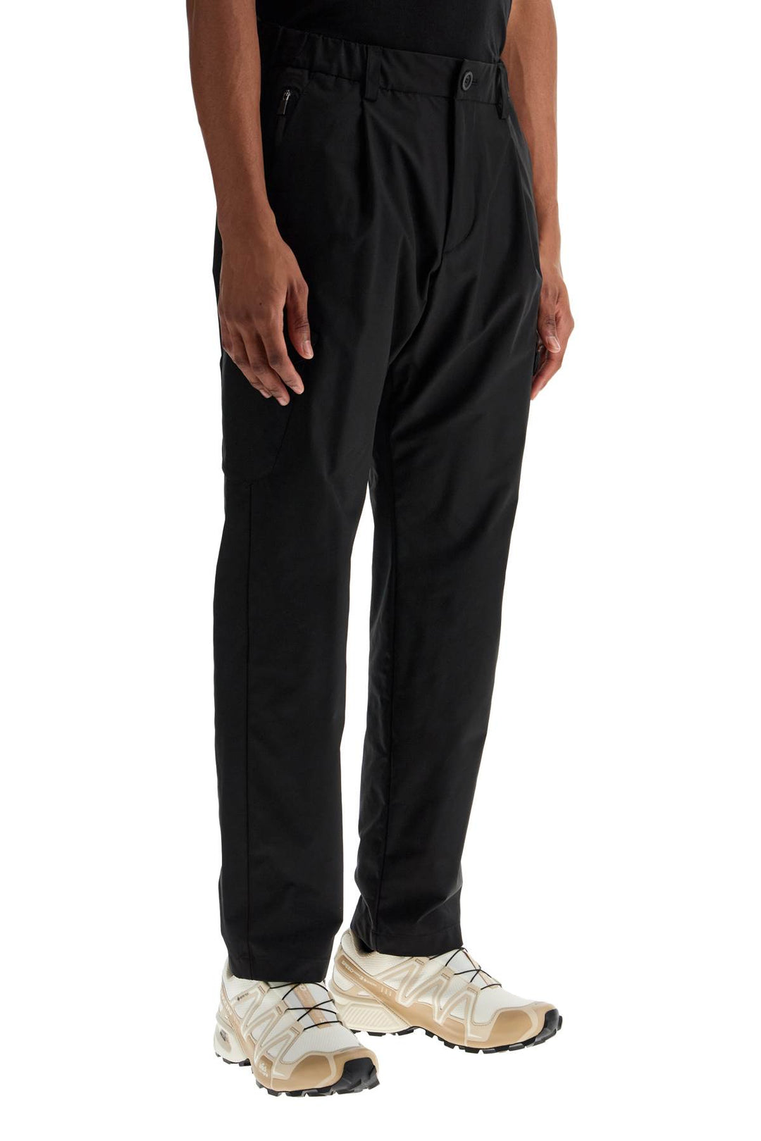 black polyester pants with patch pockets-1