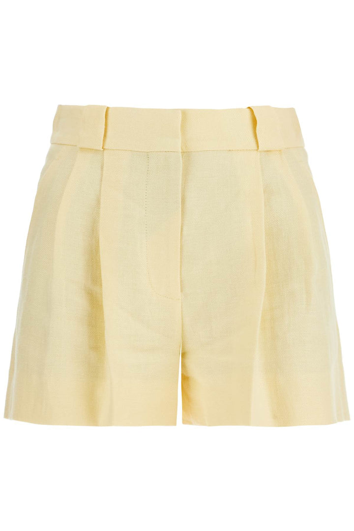 light yellow high-waisted linen shorts-0