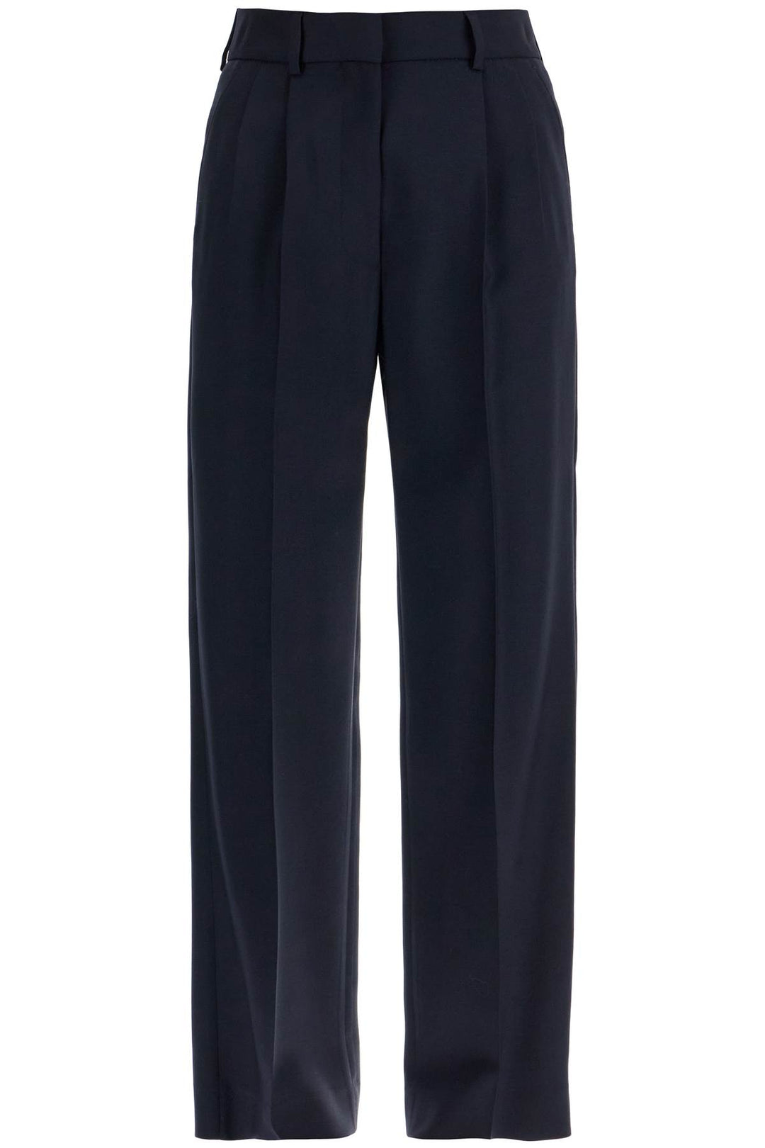 navy blue virgin wool and mohair high-waisted pants-0