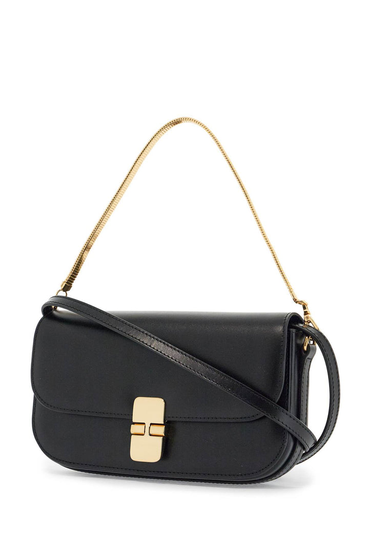 elegant black leather clutch with shoulder strap and gold chain-2