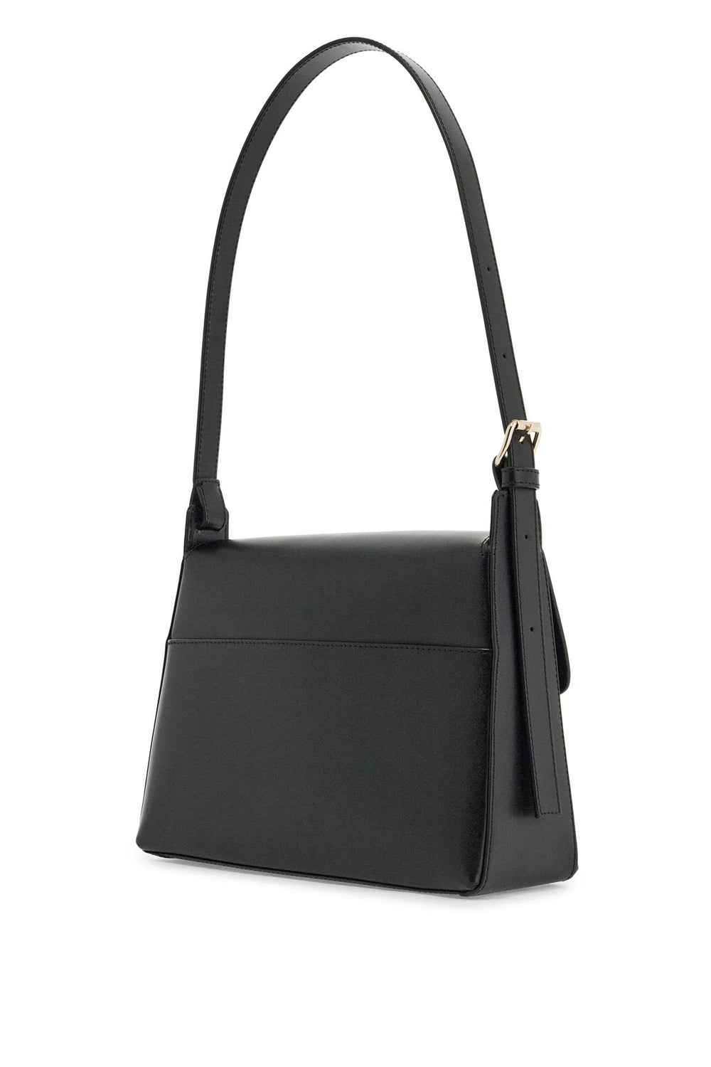 minimalist black leather women's bag with shoulder strap and flap closure-1