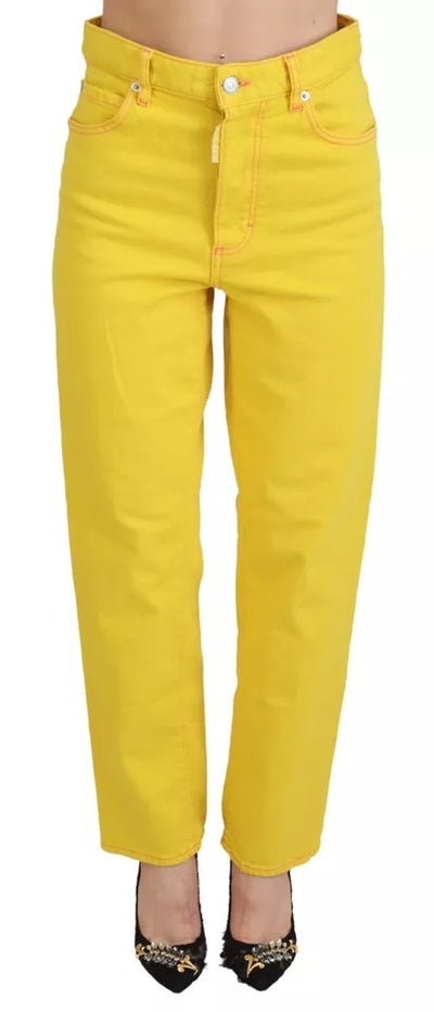 Yellow Cotton High Waist Straight Denim Boston Jeans