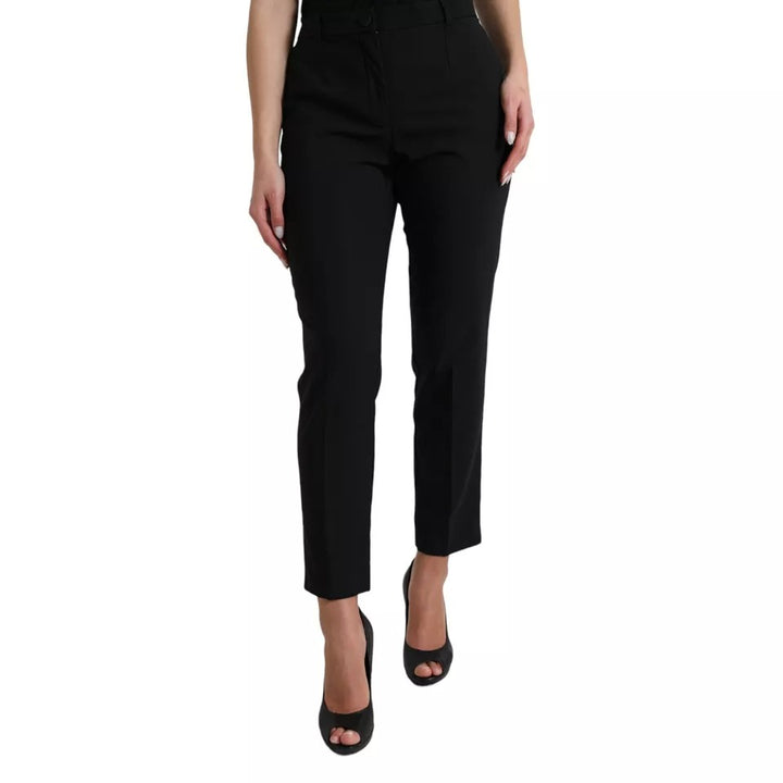 Black Wool High Waist Tapered Trouser Pants