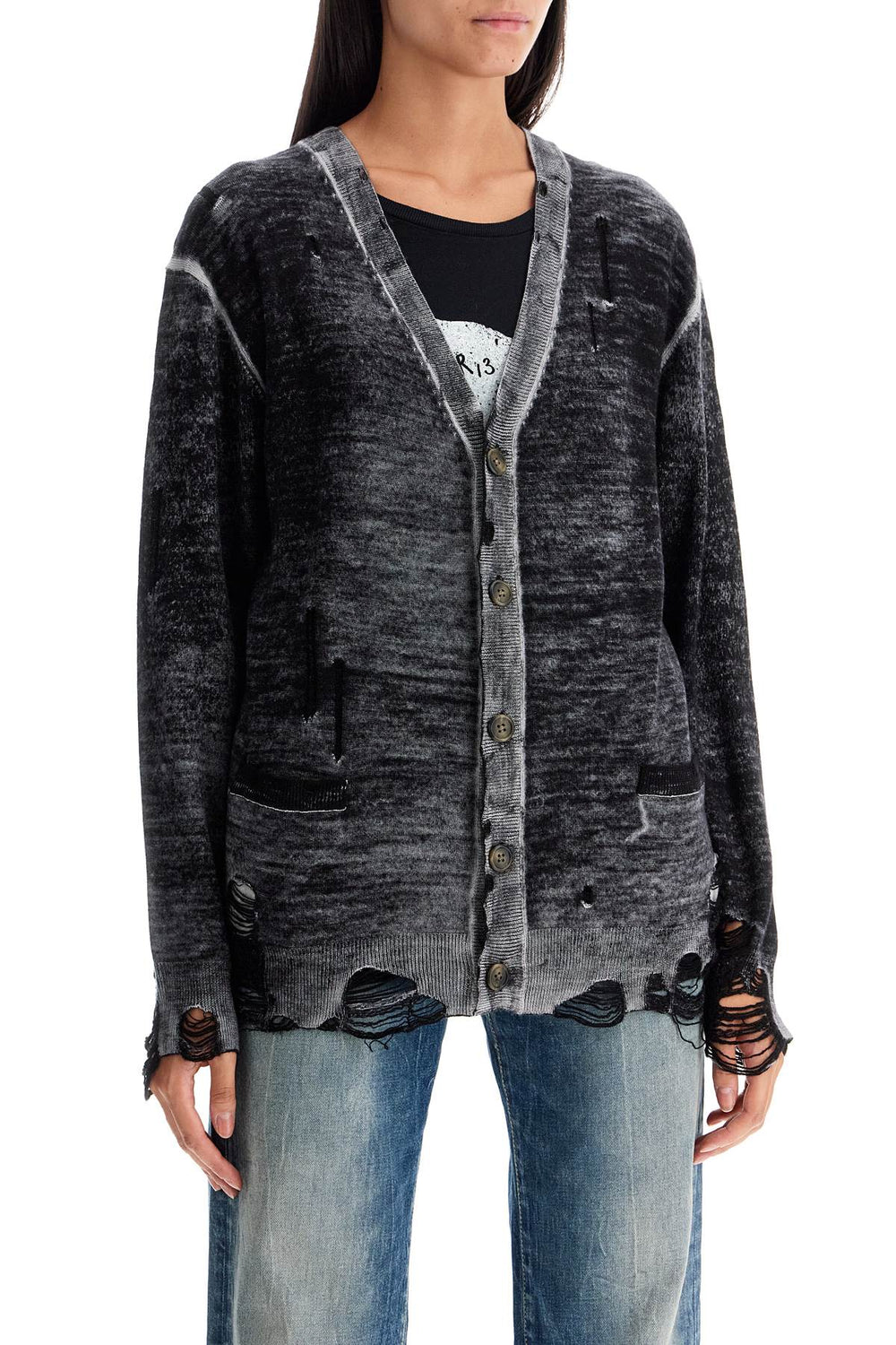 distressed detail cardigan with-1