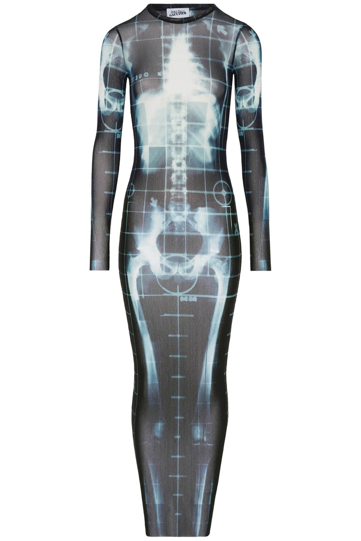 long dress with x-ray print in black, blue, and light blue squeletor-0