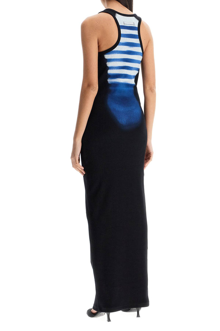 long fitted sleeveless dress in black and blue ribbed cotton-2