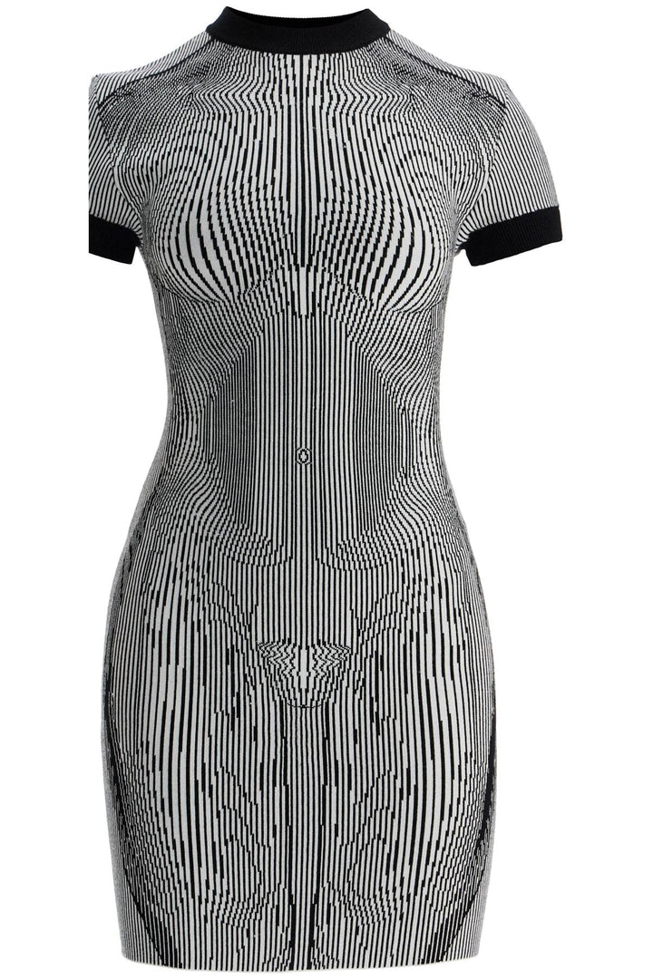 short dress in black and white striped jacquard viscose-0