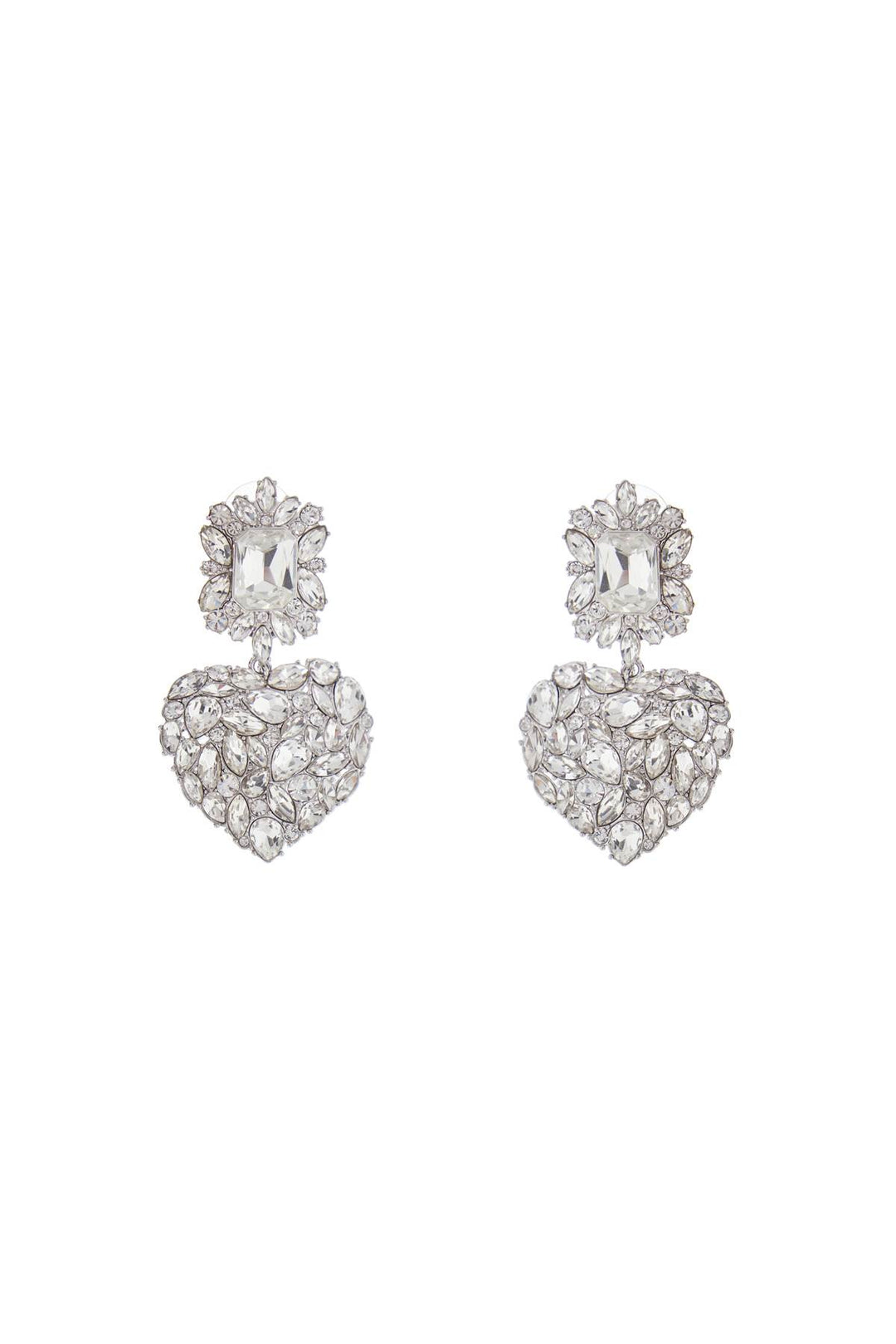 heart earrings with layered crystals in silver-0